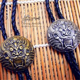 Bolo Ties Bolo tie Retro shirt chain Dragon's head rope leather necklace Long tie hang HKD230719