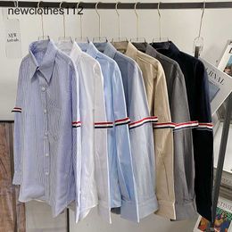 TB sleeve label Ribbon Shirt Men's and women's lovers' style college style long sleeve shirt tide brand loose and thin casual coat cotton