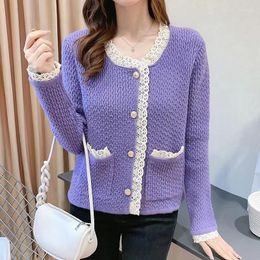 Women's Knits 2023 Autumn Korean Knitting Cardigan Women Fashion Lace-edged Single Breasting Long Sleeve Sweater Ladies Warm Loose Tops