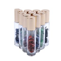 10ML Classic Natural Stones ssential Oil Bottles Gemstone Roller Ball Bottles Clear Glass Healing Crystal Chips 10 Colours