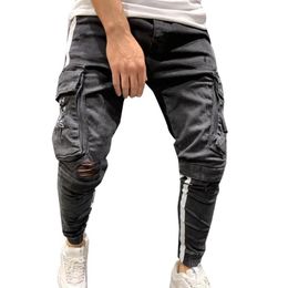 Men's Jeans For Men Fashion Ripped Frayed Denim Pants Casual Skinny Leg Slim Fit Trousers Pockets276T