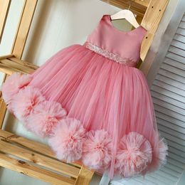 Girl's Dresses Fluffy Trailing Flower Party Dresses for Girls Wedding White Bridesmaid Birthday Princess Dress Lace Bow Girl Evening Prom Dress 230718