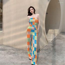 Women's Two Piece Pants Women Set 2023 Summer Korean Style Fashion Sleeveless Print Shirt High Waist Wide Leg Suit Streetwear F8