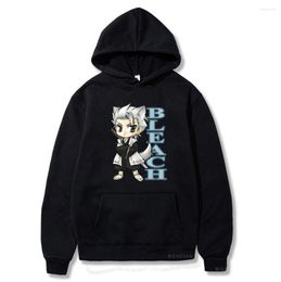 Men's Hoodies Harajuku Anime BLEACH Autumn Patchwork Hitsugaya Toushirou Manga Graphic Pullover Tops Men Women Unisex Black Sweatshirt