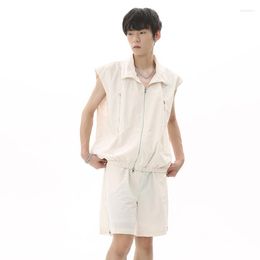 Men's Tracksuits SYUHGFA Korean Style Sports Sets Summer Product Two Piece Fashion Mulit Zipper Vest Coat Casual Shorts Elastic Suit