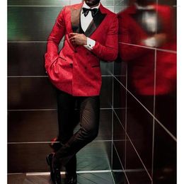 Men's Suits Red Pattern Double Breasted Men 3 Pieces Costume Homme Slim Fit Wedding Groom Prom Terno Masculino Blazer