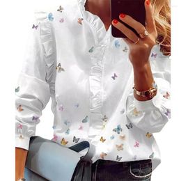 Women's Blouses Lady Commute Shirt Vintage Flower Print Stand Collar V Neck Spring Loose Ol Style Top With Soft Breathable