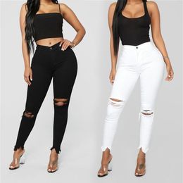 Black and white ripped jeans For women Slim denim jeans Casual Skinny pencil pants Fashion Womens clothing plus size S-3XL1996