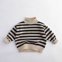 Pullover Autumn Children's Striped Knitted Sweaters Baby Boy Turtleneck Pullover Kids Cotton Clothes Toddler Girls Christmas Sweater Tops HKD230719