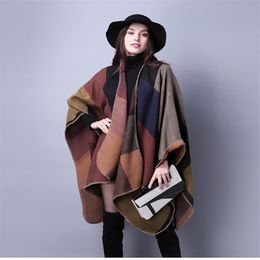 1PCS autumn winter scarf grid woman travel shawls wool spinning ladies National intensification cloak 18colors cape christmas part266R