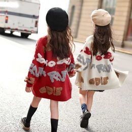Pullover Girls Clothing Knit Cardigan Sweaters Letters Embroidered Sweater Coats Loose Thicken Long Cardigan Knitwear Overcoat Print Kids HKD230719