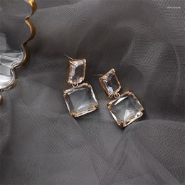 Dangle Earrings Korean Fashion Rhinestone Jewelry Square Luxury Transparent Glass Crystal Party For Women Bijoux Girl