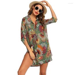 Women's Swimwear Colours Summer Women Leopard Blouse Swim Cover-Ups Female Beach Boho Tops Bathing Bikini Cover Up Outfits