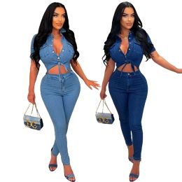 Designer Denim Jumpsuits Women Turn-down Collar Distressed Rompers Streetwear Y2K Hollow Out Jeans One Piece Overalls Bulk items Wholesale Clothes