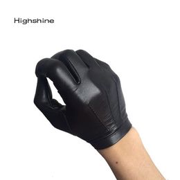 Highshine Unlined Wrist Button One Whole Piece of Sheep Leather Touch Screen Winter Gloves for Men Black and brown LJ2012211806