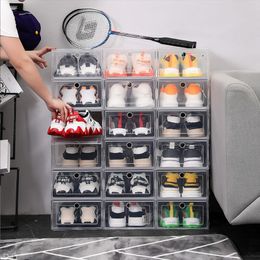 Other Housekeeping Organisation 6pcs set Fold Plastic Shoes Case Thickened Transparent Drawer Shoe Boxes Stackable Box Organiser Shoebox 230719