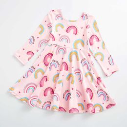 Girl's Dresses Spring Baby Girls Kids Love Heart Cat Print Knee Length Short Sleeve Milk Silk Dress