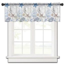 Curtain Blue Brown Ocean Starfish Shell Kitchen Small Tulle Sheer Short Bedroom Living Room Home Decor Voile Drapes