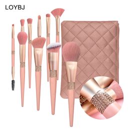 Makeup Tools LOYBJ 10pcs Diamond Brushes Set Cosmetics Blending Tool Powder Foundation Blush Highlight Eyeshadow Eyebrow Eyelash Brush 230718