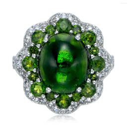 Cluster Rings 10x12mm Chrome Diopside Rhodium Over Sterling Silver Ring