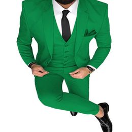 Men Suits Slim Fit Casual 3 Pieces Business Groomsmen Grey Green Champagne Lapel Tuxedos For Formal WeddingBlazer Pants Vest Men227B