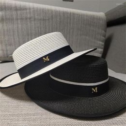 Wide Brim Hats Stylish Beach Trilby Po Props Breathable With Black Ribbon Fashion Summer Women Visor Cap Straw Hat Sun -proof
