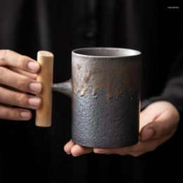 Mugs 330ml Creative Relief Ceramic Mug With Wood Handle Coffee Tea Milk Beer Cup Drinkware Nice Gifts