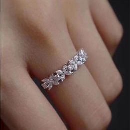 US Size 6-10 Handmade Luxury Jewellery 925 Sterling Silver Marquise Cut White Topaz Gemstones Women Wedding Flower Band Ring For Lov244j