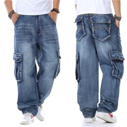 2020 neue Japan Stil Marke Mens Gerade Denim Cargo Hosen Biker Jeans Männer Baggy Lose Blau Jeans Mit Seiten Taschen jeans männer MX20259L