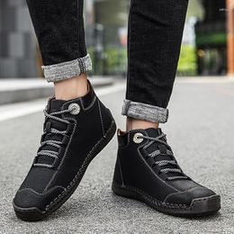 Boots Genuine Leather Men Comfortable Ankle Male Casual Shoes Autumn Winter Lace Up With Fur Warm Big Size 38-48