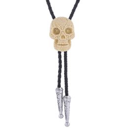 Bolo Ties Gothic fashion skeleton ghost head necklace Poirot tie Western Denim bolo tie collar rope HKD230719