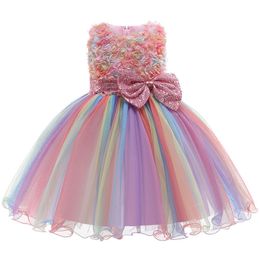Girl's Dresses High quality summer girl dress rainbow bow birthday party dance dress little princess dress children's clothing 1-10 years old 230718