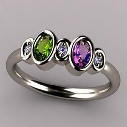 Huitan New Item Vintage Rings for Women Inlaid Olive/Purple/White CZ Simple Stylish Lady's Finger Ring Party Anniversary Jewelry