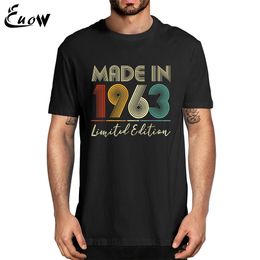 Euow Unisex 100% Cotton Made In 1963 Limited Edition 60 Years Old 60th Birthday Vintage Shirt Men Clothing T-Shirt Casual Tee
