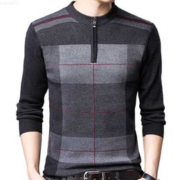 Men's Sweaters 2021 Zipper Thick Warm Winter Striped Knitted Pull Sweater Men Wear Jersey Mens Pullover Knit Mens Sweaters Male Fashions 93003 L230719