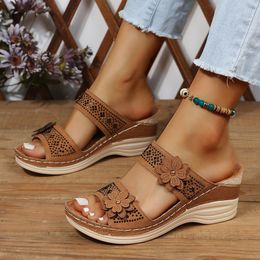 Sandals Summer Women Slippers Plus Size Women's Shoes Retro Roman Sandals Women Pu Casual Flower Wedge Sandals Platform Slippers 230719