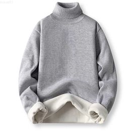 Men's Sweaters New Winter Men's Turtleneck Sweater Fleece Warm Knitting Pullovers Solid Color Knitted Sweater Men Slim Fit Casual Pullover Man L230719