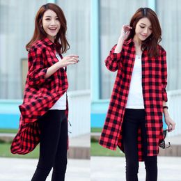 Women's Blouses 2023 Autumn Winter Women Loose Plus Long Style Shirts Female Sleeve Red Green Blue Casual Plaid Shirt Tops Lady Clothes