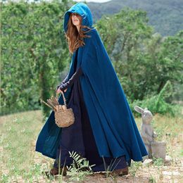 Women Poncho Autumn Casual Cape Blue Chic Cloak Girl Boho Fashion Ladies Stylish Poncho Coat Hooded Cape 2018 Trendy2403