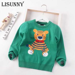 Pullover 2023 Autumn Winter Baby Boys Sweater Jumper Cartoon Tiger Children Sweaters Toddler Pullover Fashion Kids Clothes Cotton 2-8y HKD230719