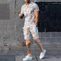 Mens Tracksuits Summer 3D Full Body Printing Tshirt Set Casual Fashion Luxury Style Street Clothing Brushed Shorts 230718