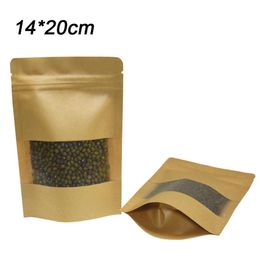 50pcs lot 14 20cm Doypack Zip Lock Bag Bulk Food Smell Proof Storage Kraft Paper Bags Heat Seal Candy Nut Fruit Package Pouches Re294w
