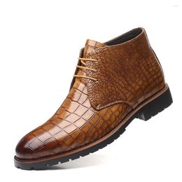 Boots Men Shoe Fashion Lace-up Autumn Ankle Booties Classic Crocodile Pattern Warm Leather Big Size Shoes