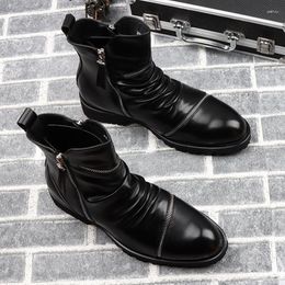 Boots Brand Designer Men Luxury Fashion Punk Nightclub Motorcycle Black Original Leather Shoes Handsome Cowoby Boot Short Botas