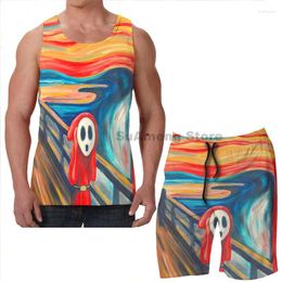 Men's Tracksuits Summer Funny Print Men Tank Tops Women Shy Guy Scream Beach Shorts Sets Fitness Vest