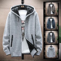 Men's Sweaters 2023 Autumn Korean Hooded With Thick And Velvet Cardigan Knitted Sweatercoats Solid Jacket Male M-3XL 6639