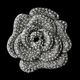 Elegant Sparkly Full Rhinestone Crystal Diamante Wedding bridal Large Rose Flower Brooch Pin Party prom Gift Accessory300P