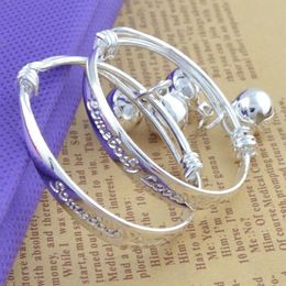 2pcs Children Baby Girls Boys Toddlers Adjustable Size 925 Sterling Silver Bracelet Fashion Jewelry FS99 Bangle259K