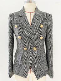 Women's Suits Vintage High Quality Runway Designer Suit Jacket Women Slim Fit Double Breasted Tweed Blazer Autumn Winter Tops