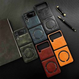 Cell Phone Cases Luxury Business Leather for Magsafe Magnetic Wireless Charge Case for Samsung Galaxy Z Flip 4 5G Z Flip 3 Flip4 Flip3 Cover J230719